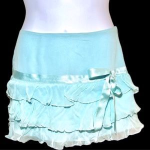 Flowy ruffle tiered mini skirt w bow-aqua colored